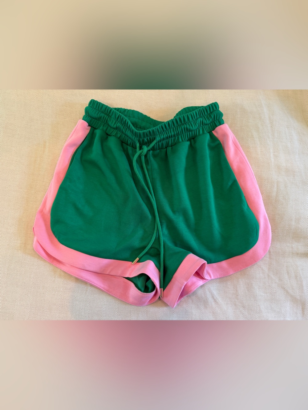 Entro Pink & Green Color Block Drawstring Shorts